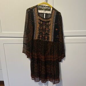 Anthropologie Black and Brown Bohemian Dress